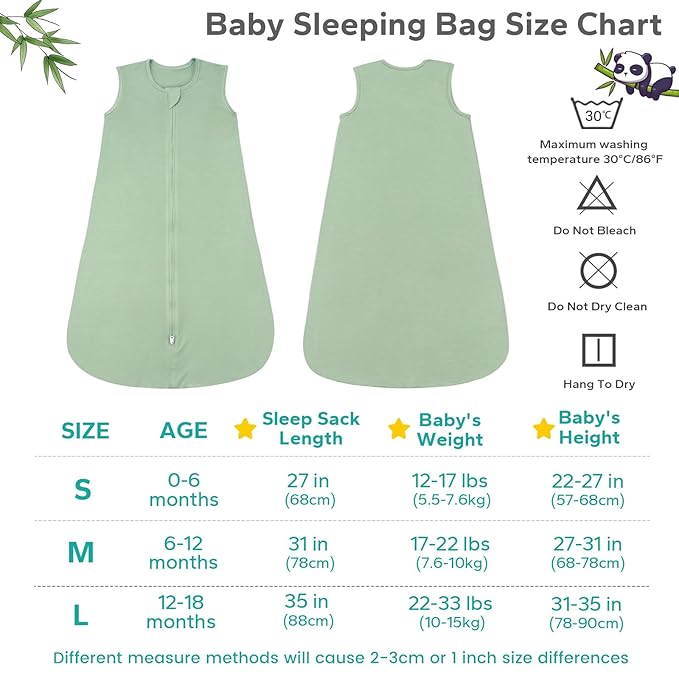 Rayon Made from Bamboo Sleep Sack, 0.5 TOG Wearable Blanket Baby, Lightweight Stretchy Sleep Sack 0-6 Months, Green