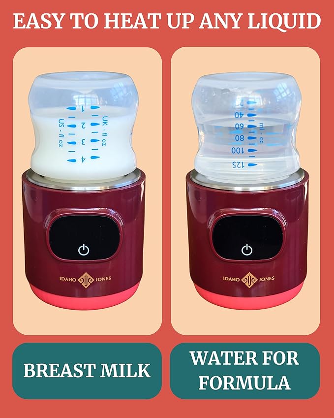 IDAHO JONES Portable Bottle Warmer - On The Go & for Travel - Baby Bottle, Breastmilk & Formula - Battery Powered & Operated, Cordless - Fits Dr Brown, Comotomo & Others