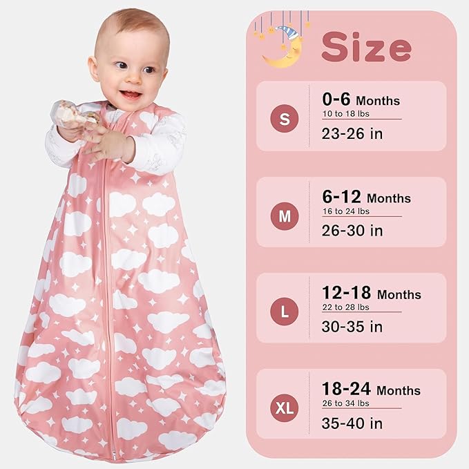Baby Sleep Sack 6-12 Months Baby Wearable Blanket 100% Rayon Cotton 2-Way Zipper Toddler Sleeping Sack,Comfy Soft Lightweight TOG 0.3(Cloud)