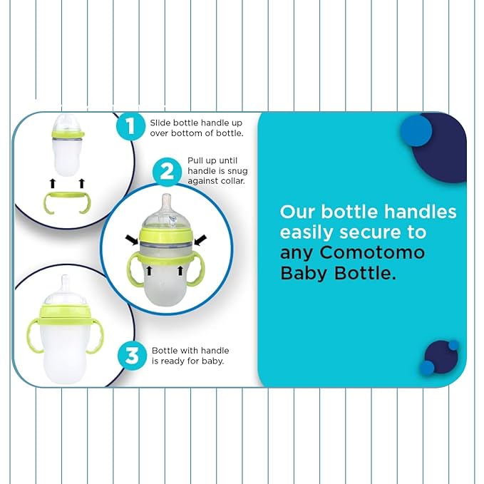 Botabee Baby Bottle Handle Grip for Comotomo 5 Ounce and 8 Ounce Silicone Bottles - Pack of 3 (Green)