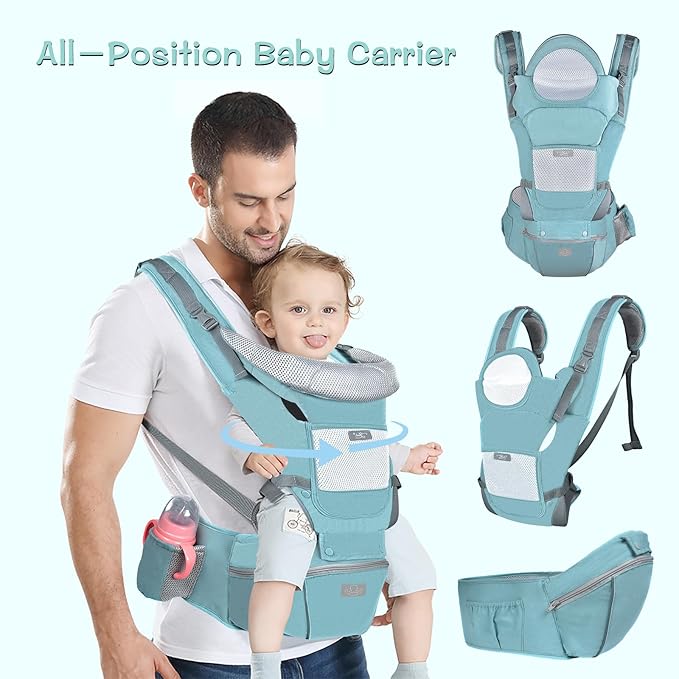 Baby Carrier Ergonomic Infant Carrier with Hip Seat Kangaroo Bag Soft Baby Carrier Newborn to Toddler 7-45lbs Front and Back Baby Holder Carrier for Men Dad Mom