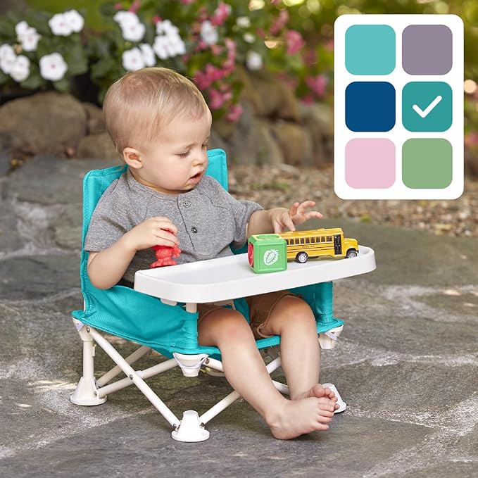 Hiccapop OmniBoost Travel Booster Seat with Tray for Baby | Folding Portable Baby Booster Seat for Dining Table, Camping, Beach, Grandma’s | Tip-Free Design Straps to Kitchen Chairs - Booster Chair