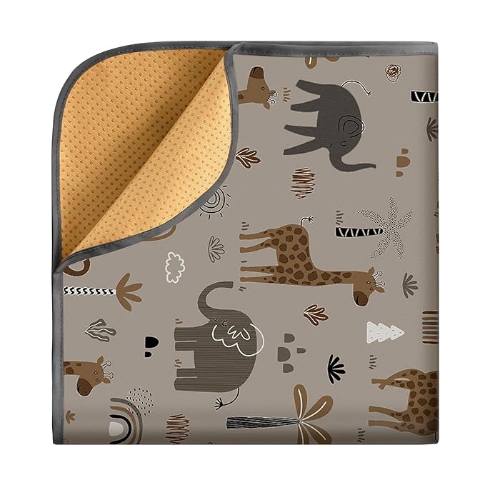 Blissful Diary Baby Splat Mat for Under High Chair, 50.4 x 50.4 Inch Wipeable Splash Mat, Waterproof and Washable, Anti-Slip Floor Protector, Elephant&Giraffe