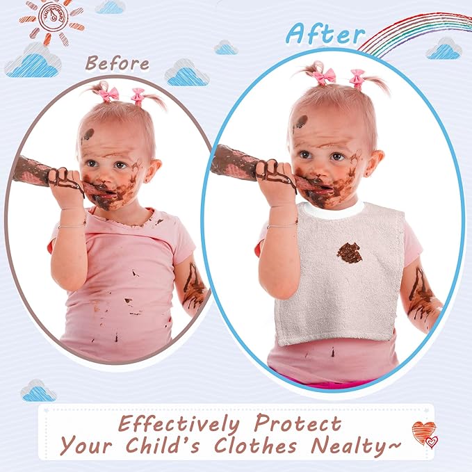 6 Pcs Pullover Baby Bibs Cotton Terry Toddler Absorbent Infant for Feeding and Drooling Towel Slip on Bib(Vivid Color)