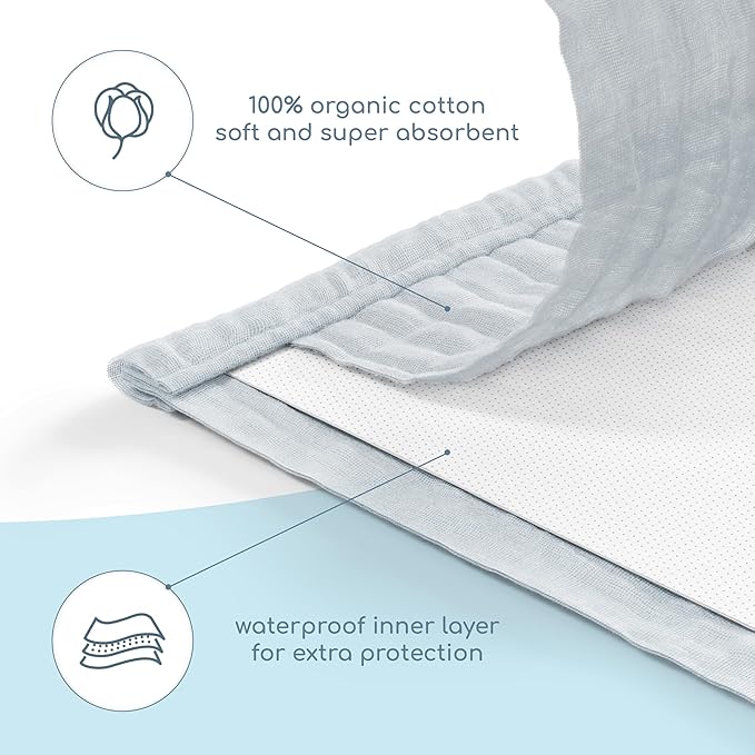 Muslin Burp Cloths Set, 6 Pieces, 100% Organic Cotton Hand Washcloths for Baby Boys and Girls Extra Absorbent and Soft Burping Rags (Neutral - Multi Colored)