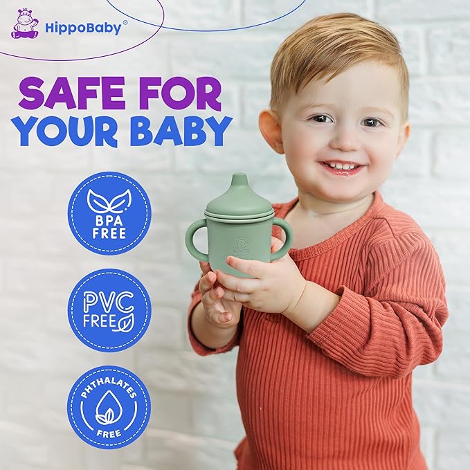 Silicone Transition Sippy Cup for 6+ month old | Includes 1 Toddler straw cup & 1 Baby Sippy Cup with Handles 5 oz | Perfect for Baby Led Weaning (Autumn/Mint, 5 oz)