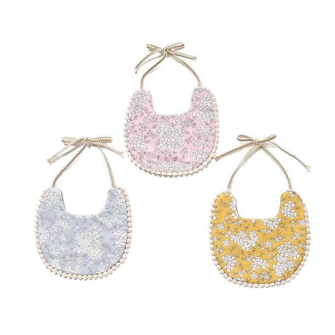GZMM Baby Bib for Girls,Reversible Waterproof Handmade Natural Cotton Baby Drool Bib 0-12 Months 3 Pack