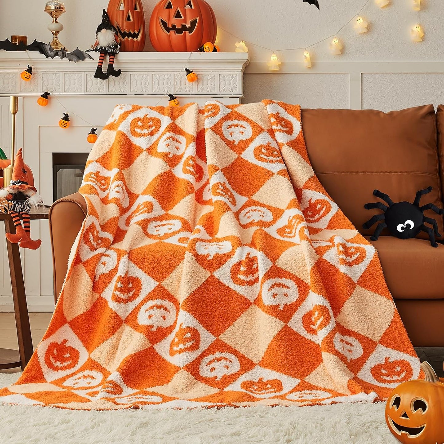CYMULA Halloween Knit Throw Blanket - Pumpkin Blanket for Couch, Soft Cozy Lightweight Fluffy Blanket for Fall Decor, 60"x80"