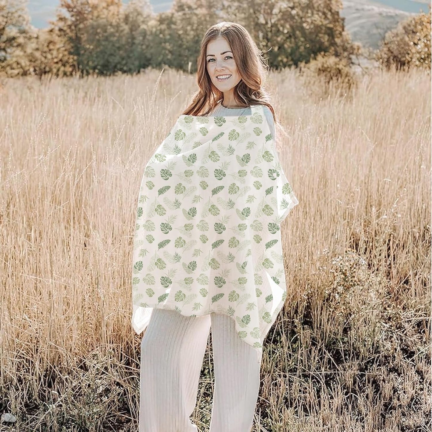 Konssy 2-Pack Muslin Nursing Cover Up for Breastfeeding Moms with Rigid Hoop, 100% Cotton, Lightweight & Breathable Breastfeeding Cover, Adjustable & Comfort