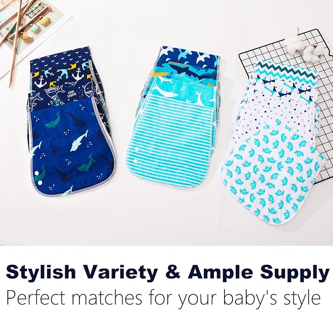 2-in-1 Burp Cloths and Baby Bibs - 6 Pack Large Super Absorbent Soft Cotton Burping Cloths for Spit Up, 3 Layers Thick Baby Burp Rags for Girls & Boys