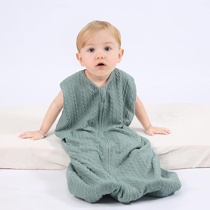 Baby Sleep Sack 12-18 Months, Baby Wearable Blanket 100% Acrylic knit 2-Way Zipper Toddler Sleeping Sack TOG 0.5 (Green)