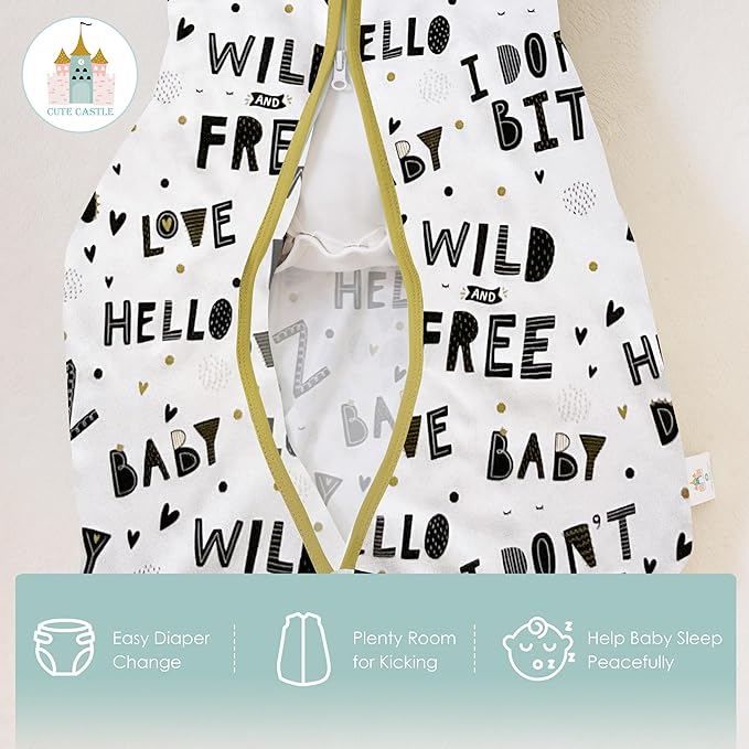 Cute Castle Baby Sleep Sack 0-6 Months - Lightweight 100% Cotton 2-Way Zipper TOG 0.5 Infant Wearable Blanket, Newborn Essentials Toddler Sleep Clothes, 3 Pack(Honey, Dinosaurs, Letters)