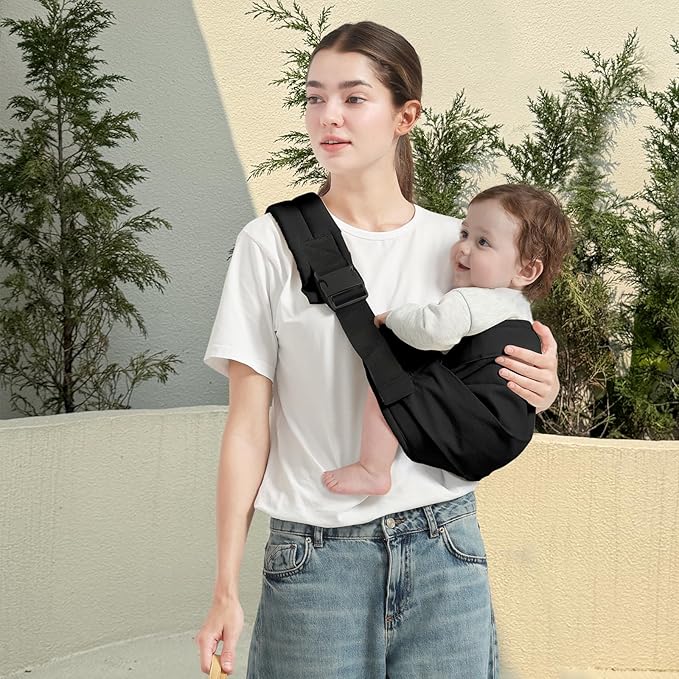 Baby Sling Carrier, Toddler Carrier Sling with Double Safety Buckle and Adjustable Shoulder Strap(7-30lbs), Baby Carriers One Size Fits All, Black
