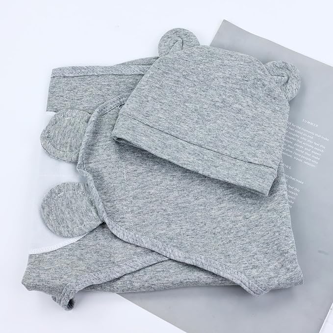 Cinaci 2 Pack Adjustable Soft Cotton Blend Newborn Baby Receiving Swaddle Blankets Sleep Sacks with Nursery Hats Caps Beanies Bonnets for Baby Girls Boys Newborns Infants