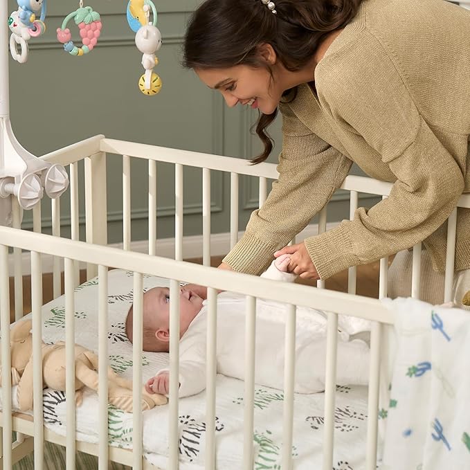 Momcozy Muslin Mini Crib Sheets Fitted - 38''x26'' Pack and Play Sheets for Pack N Play Mattress, 2 Pack Soft & Breathable Natural Cotton Non Slip Bed Cover for Boys, Girls, Bravery Zebra