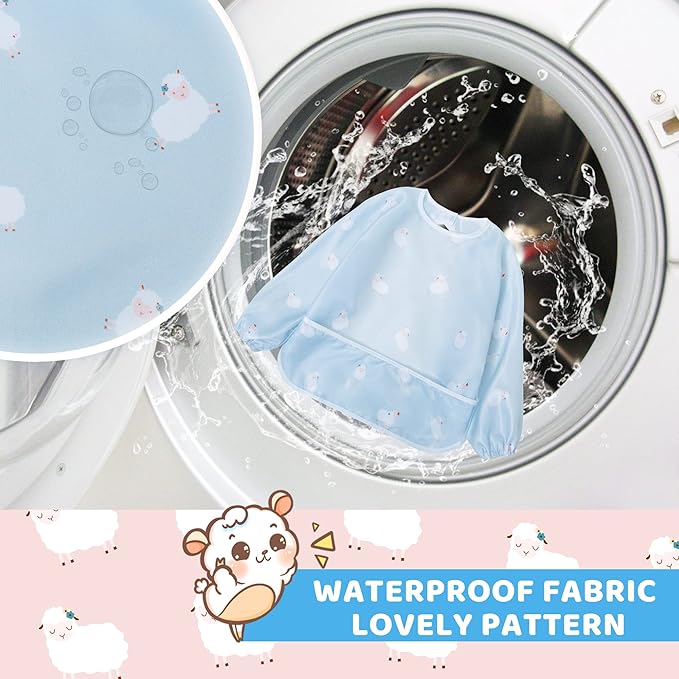 Little Dimsum Baby Bib with Pocket Waterproof Toddler Bibs Infant Feeding Bibs for Boys and Girls, Pack of 2 Colors