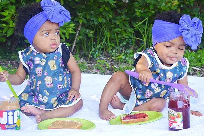 BapronBaby PBJ Pals Bapron - No Neck Tie Safer Bib for Baby & Toddler - Soft Waterproof Stain Resistant - Machine Washable - Sz Baby/Toddler 6m-3T