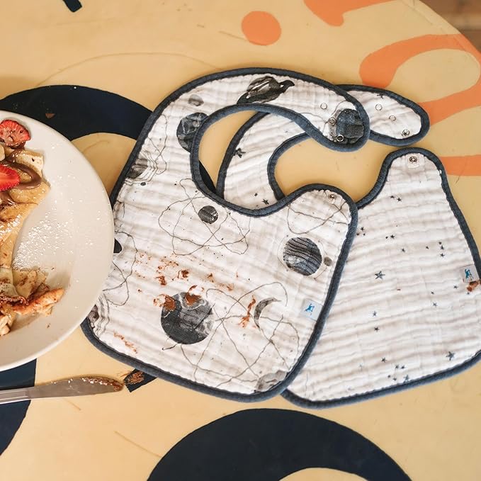 Little Unicorn Premium Classic Bib 3 pack | Adjustable as baby grows | Soft fabric on skin | Great for first time eaters (Planetary 2)