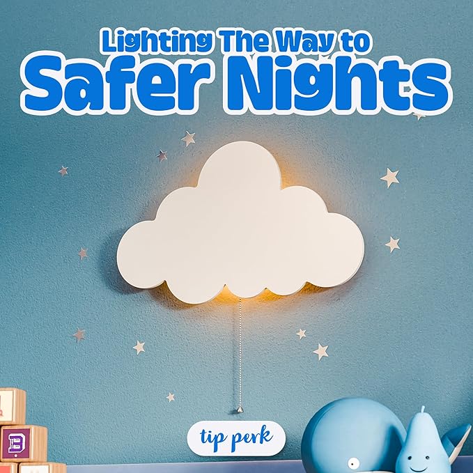 Tip perk 2 Pack Cloud Light - Floating Cloud Wall Lamp for Nursery | Cute Floating Lamp for Kids Bedroom | Battery-Operated Hanging Night Lights for Bedroom/Baby Nursery