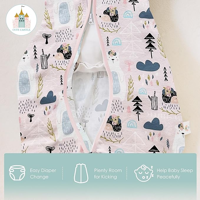 Cute Castle Baby Sleep Sack 18-24 Months - Lightweight 100% Cotton 2-Way Zipper TOG 0.5 Infant Wearable Blanket, Newborn Essentials Toddler Sleep Clothes, 3 Pack(Pink, Bear, Bear Claw)