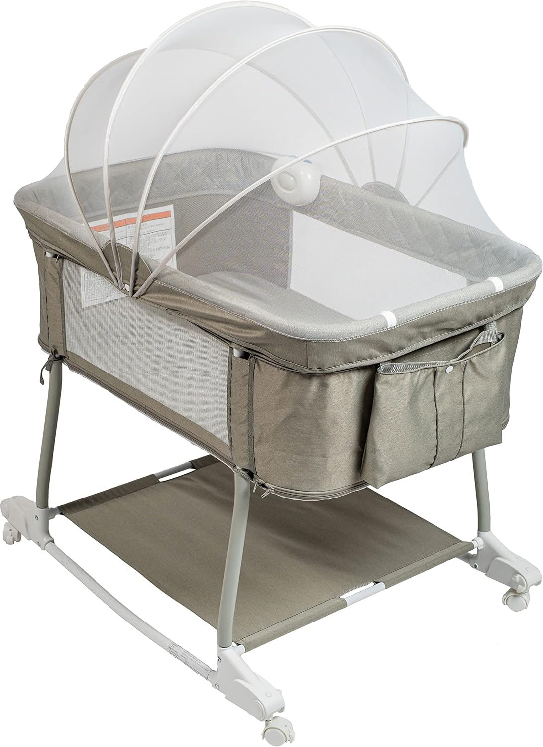 Newborn Portable Bassinet on Wheels for Baby 3 in 1 Bedside Sleeper Rocking Crib Playard with Breathable Mesh Cover Detachable Mosquito Net and Music Box Multi Mode(Light Grey)