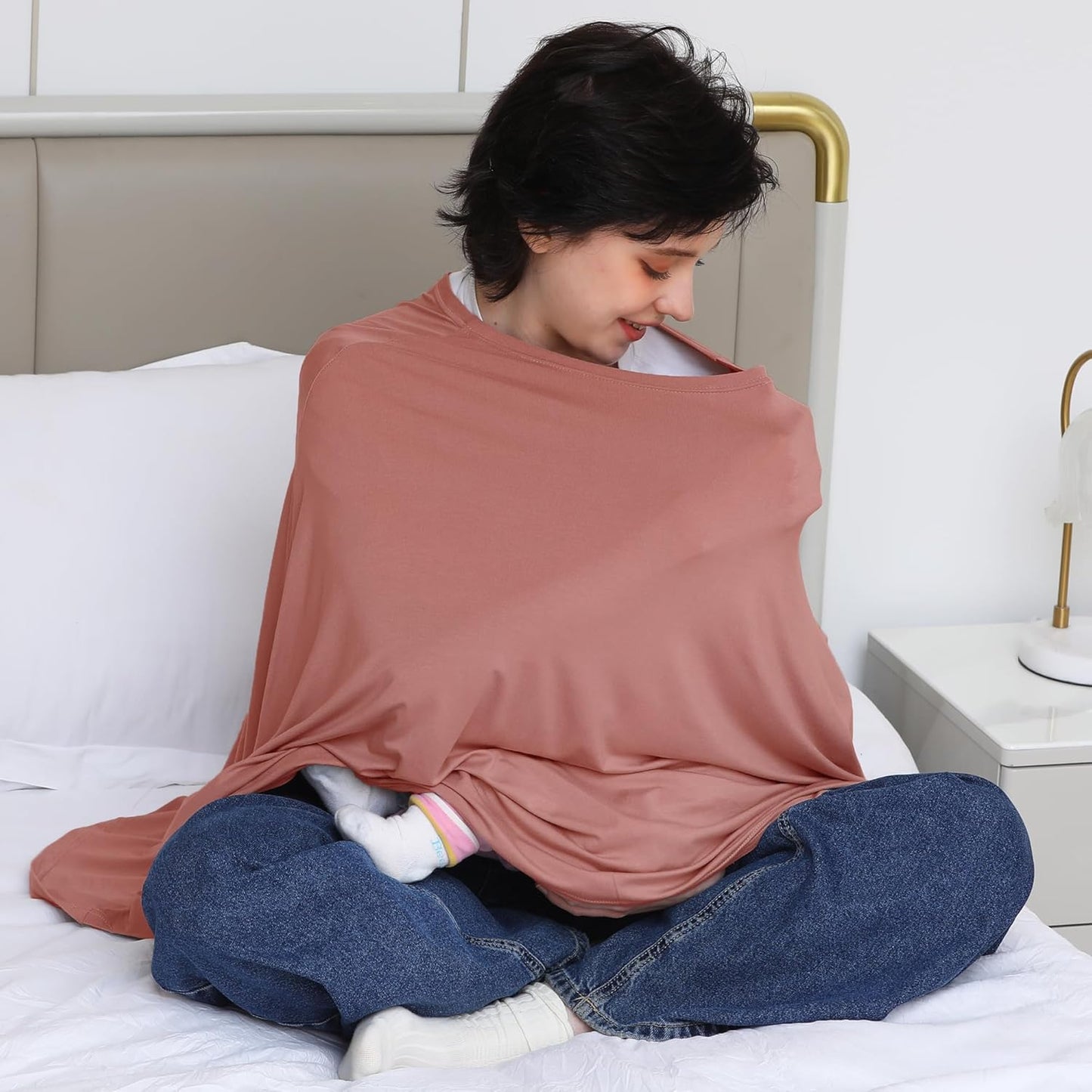 Multi-use Nursing Cover for Breastfeeding, 360°Full Coverage Nursing Poncho, Rayon Soft & Breathable Breastfeeding Cover up (Smooth Rayon, Blush)