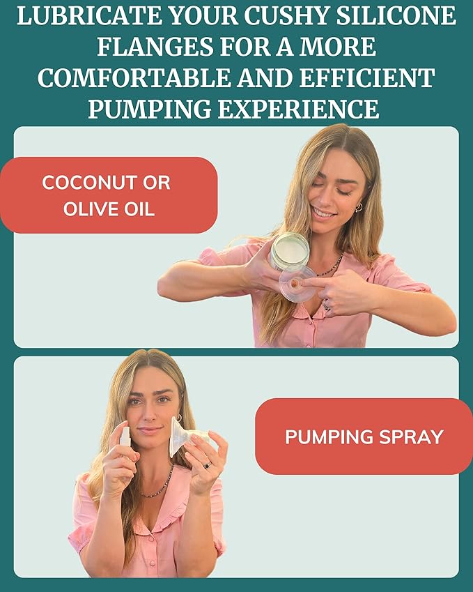 Cushy Silicone Flanges, Breast Shields - Replacement Pump Parts - for Spectra, Lansinoh, Medela Pumps - Great for Elastic Nipples - Double (2 Pack) - 24mm