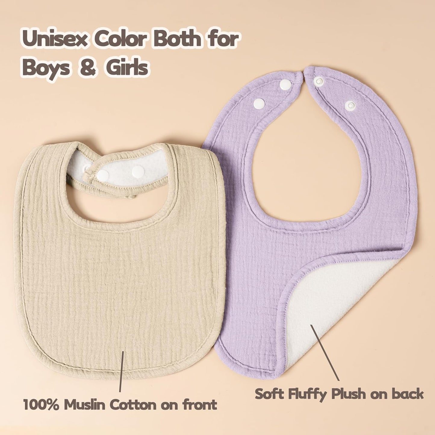 Susurration Muslin Baby Drool Bibs 10Pack Soft Square Adjustable Bandana Bibs for Unisex Baby Girls & Boys