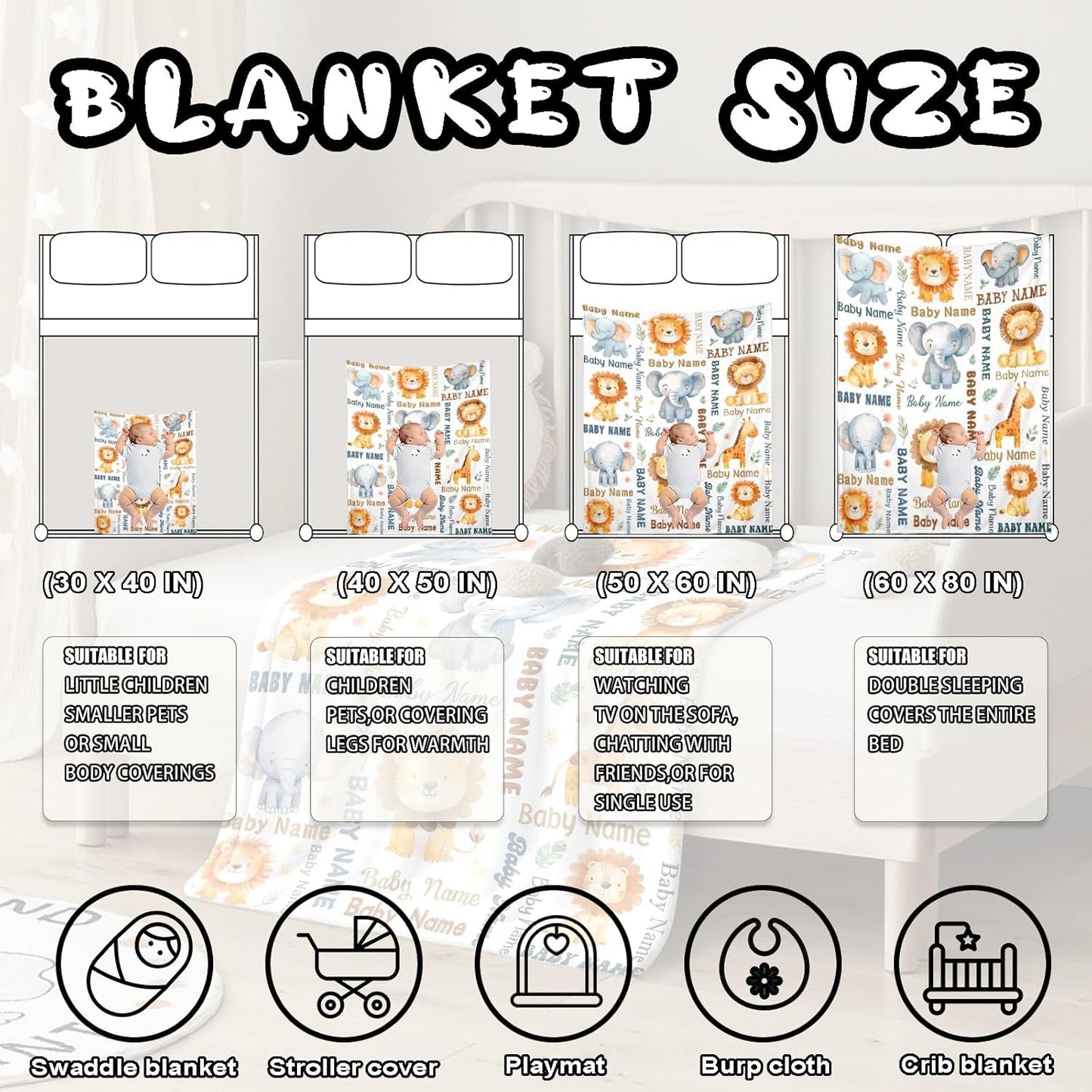 Ship Next Day, Personalized Baby Blanket – Printed in USA, Custom Baby Blanket for Boys & Girls, Baby Blanket with Name, Baby Shower, Easter, Christmas, Birthday Newborn & Toddler Gifts, Baby Gifts