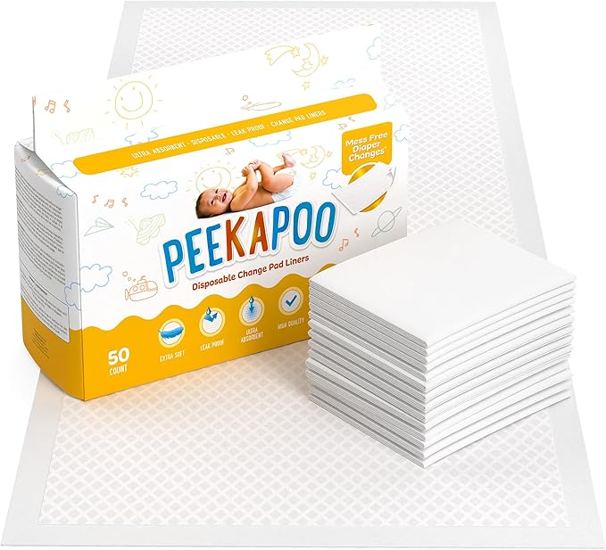 Peekapoo - The Original Disposable Baby Changing Pad Liners – 100 Pack | Super Soft, Waterproof, Ultra Absorbent | Portable, Travel-Friendly, Mess-Free Diaper Changes Anywhere