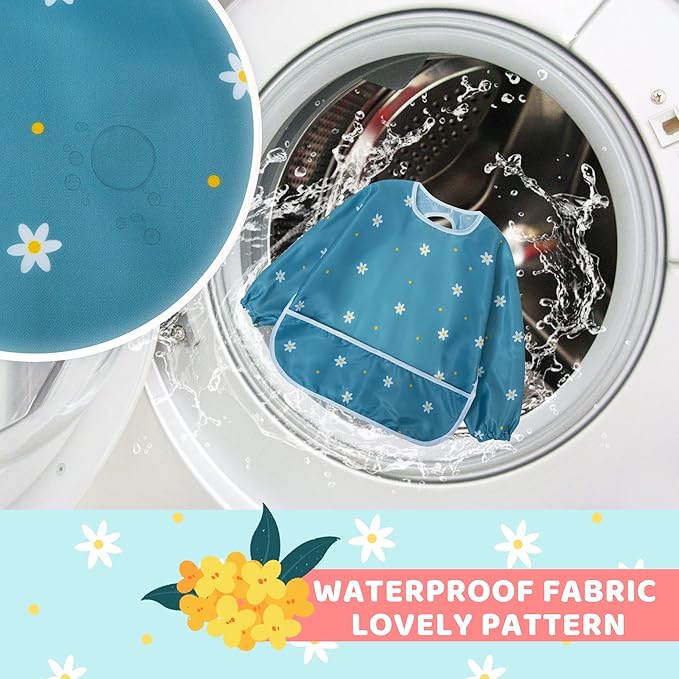 Little Dimsum Baby Bib with Pocket Waterproof Toddler Bibs Infant Feeding Bibs for Boys and Girls, Pack of 2 Colors