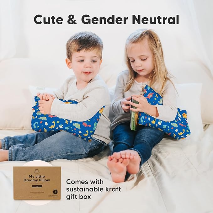 Mini Toddler Pillow with Pillowcase - 9x13 My Little Dreamy Travel Kids Pillow for Sleeping, Toddler Bed, Small, Tiny, Organic Cotton Pillowcase, Soft & Breathable, Kids 2-4 Years Old (DinoWorld)