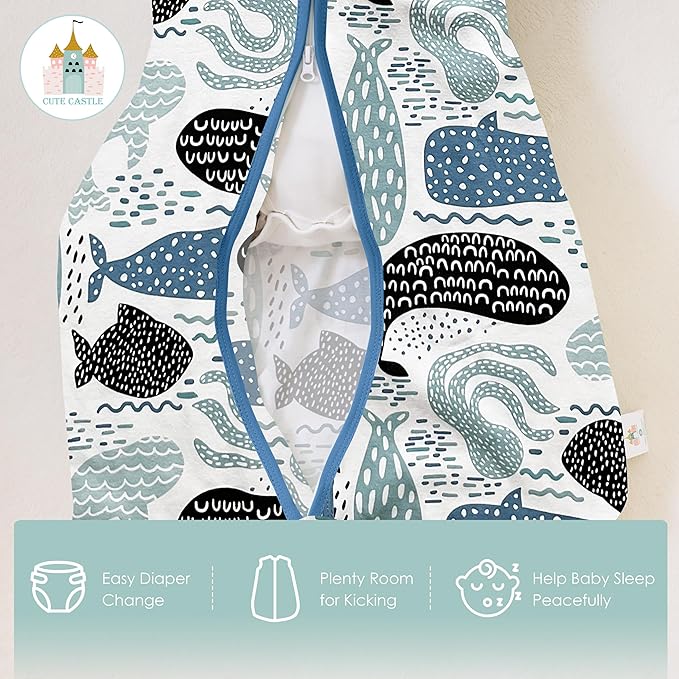 Cute Castle Baby Sleep Sack 6-12 Months - Lightweight 100% Cotton 2-Way Zipper TOG 0.5 Infant Wearable Blanket, Newborn Essentials Toddler Sleep Clothes (3 Pack Blue)