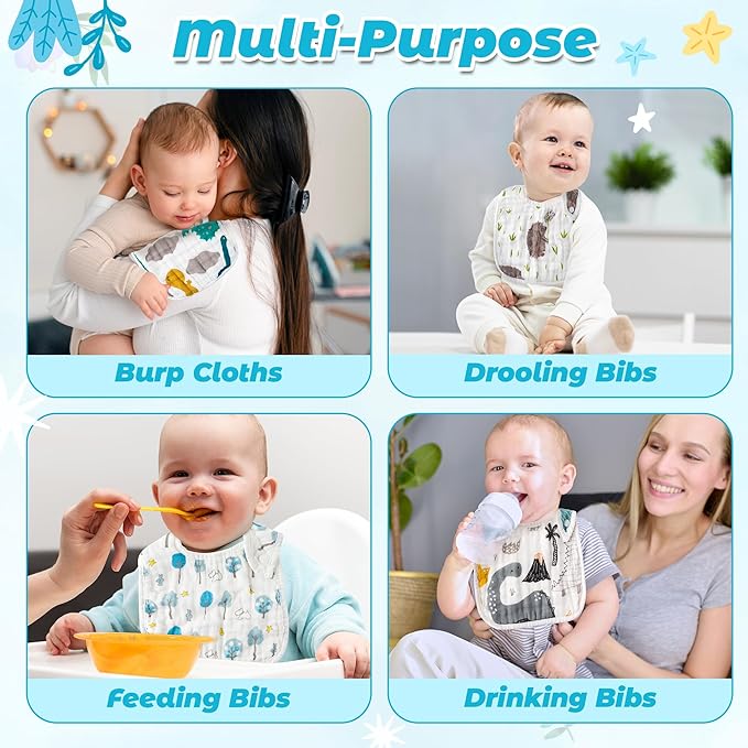 Zainpe 20Pcs Snap Muslin Cotton Baby Bibs Soft Absorbent Adjustable Burp Cloths for Newborns Drooling Feeding Teething Eating