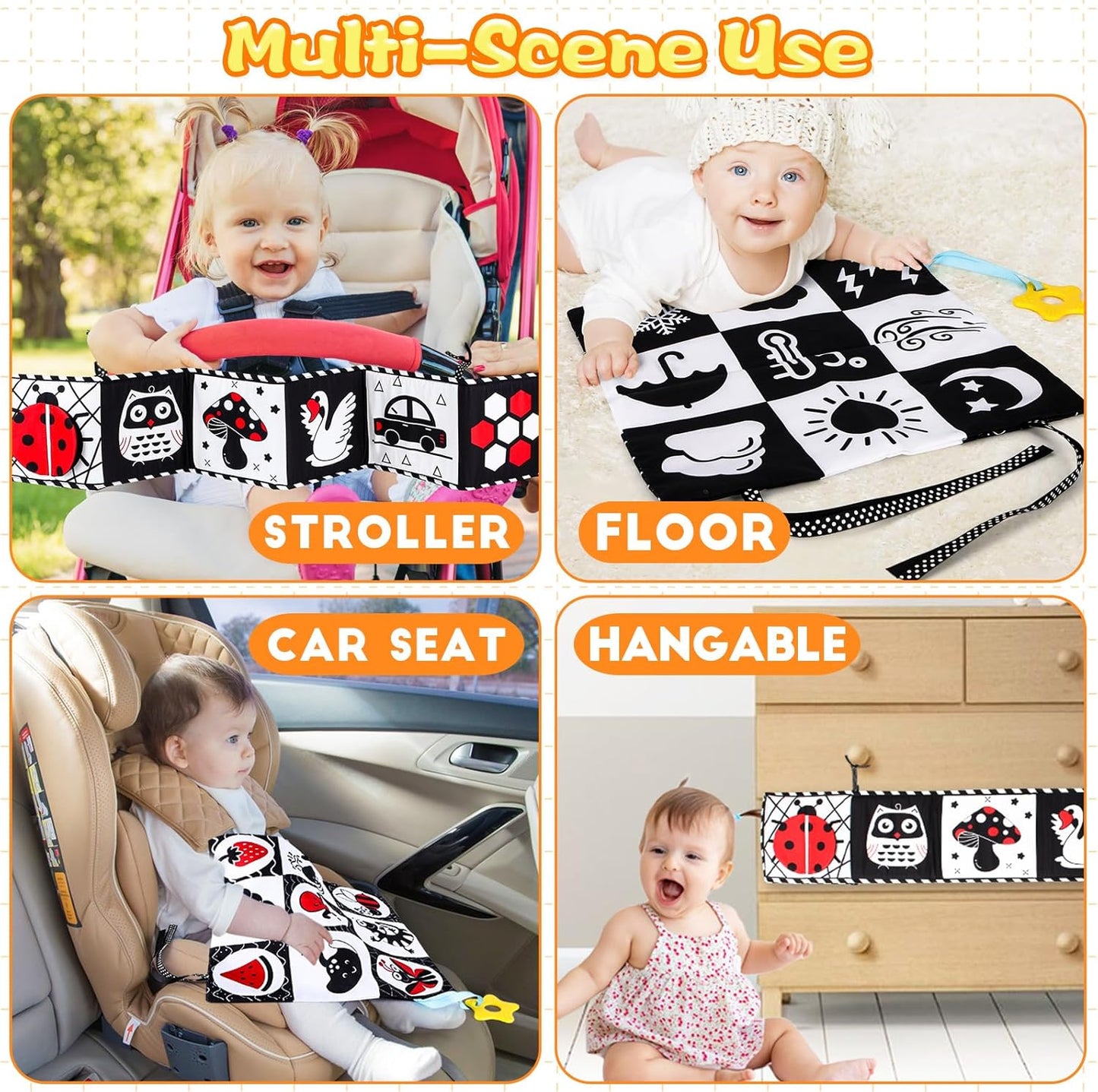 High Contrast Baby Toys for Newborn Infant 0-6 Months Montessori Tummy Time Black and White Sensory Crinkle Toys 0-3 3-6 Months Soft Books Carseat Toys for Baby Boys Girls Easter Basket Stuffers Gifts