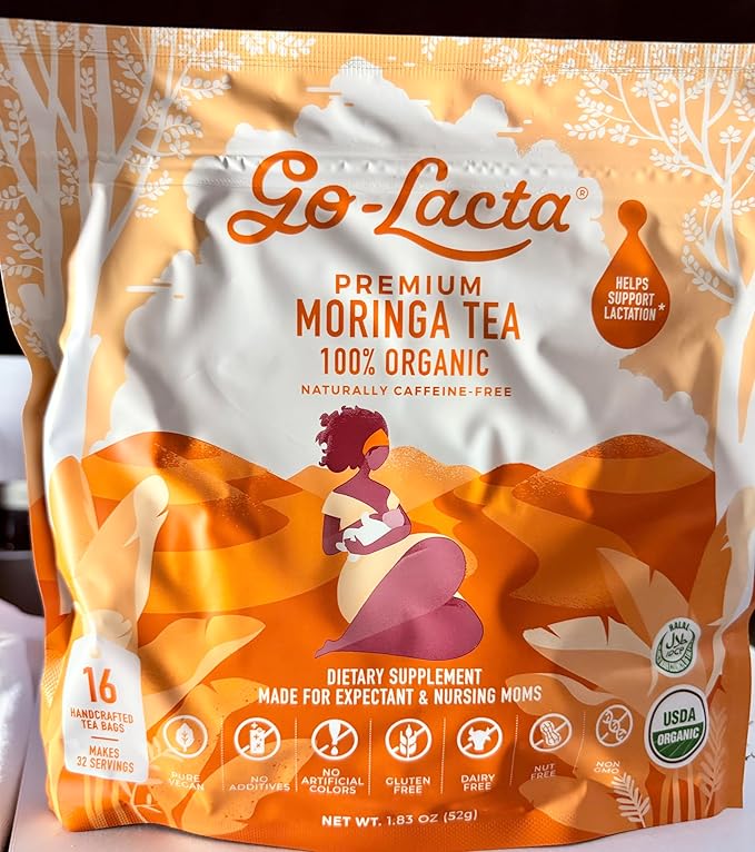 Go-Lacta Organic Moringa Tea – Increase Breast Milk Supply – Natural Lactation Tea for Breastfeeding Moms – Caffeine-Free Herbal Galactagogue – Prenatal Safe – 32 Servings