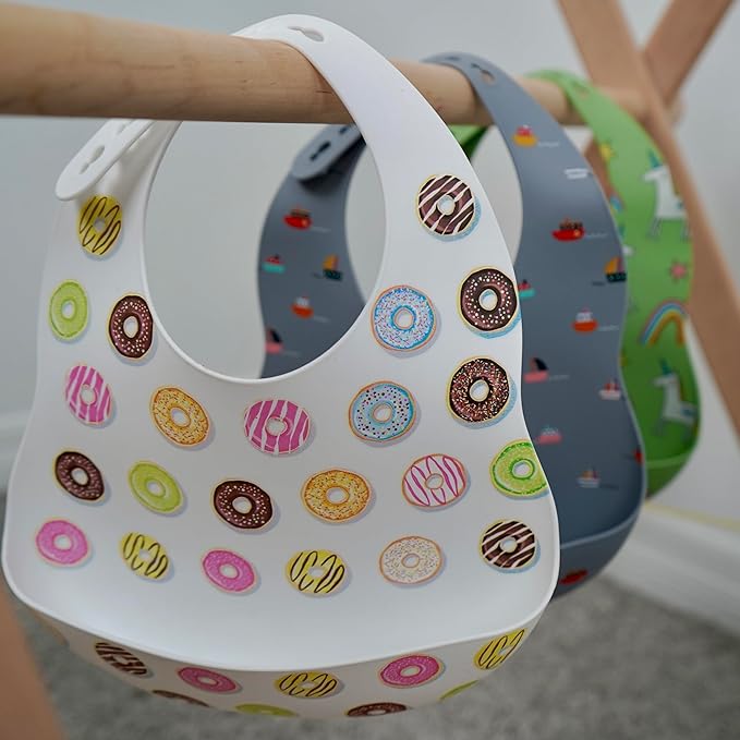 BPA-Free Silicone Baby Bibs with Travel Case, Toddlers Boys/Girls, Large Pocket, Adjustable, Toddlers 6-48 Months