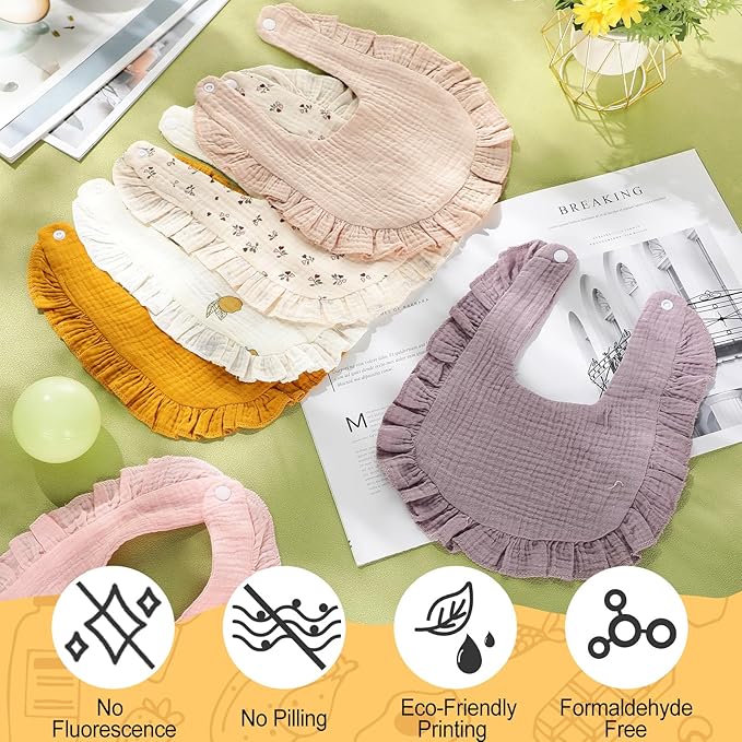 Mepase 10 Pcs Large Muslin Baby Girl Bibs Drool Teething Bibs Lap Shoulder for Boy Girls Teething(Vivid Colors)