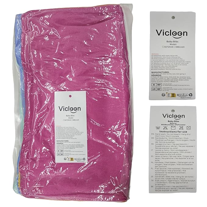 Vicloon Baby Bibs, 5PCS Terry Bib Set, Baby Bibs for Boys, Girls, Terry Drool Cotton Bibs Waterproof protection, Adjustable Elastic Strap, Baby Bandana Drool Bibs for Feeding, Teething Drooling(Color)