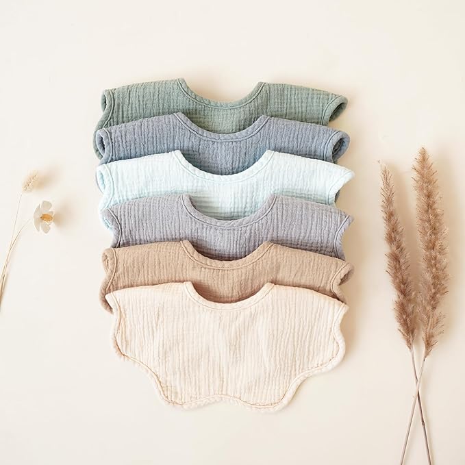 Konssy Muslin Baby Bibs 100% Cotton Absorbent Bandana Drool Bibs for Teething and Drooling, 6-Pack for Baby Boys & Girls