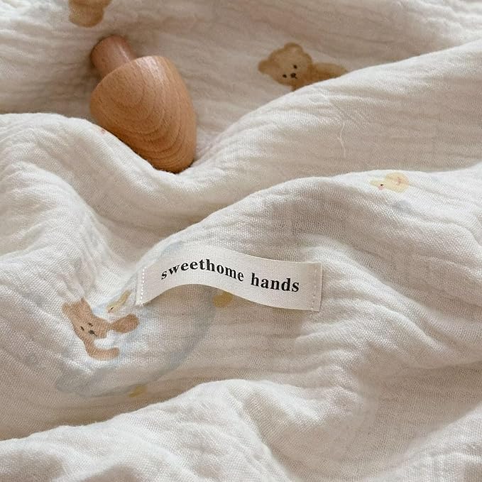 BuLuTu Muslin Cotton Girls Boys Pillow Case Standard Size, Cute Bear Children Pillowcase Neutral Baby Kids Pillow Cover Envelope Closure, 1 Piece, Bedding Decor, Machine Washable