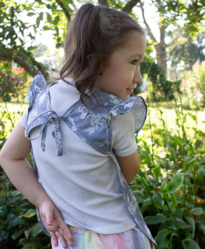 BapronBaby Flutter Savanna Blue Bapron - No Neck Tie Safer Bib for Baby & Toddler - Soft Waterproof Stain Resistant - Machine Washable - Sz Baby/Toddler 6m-3T