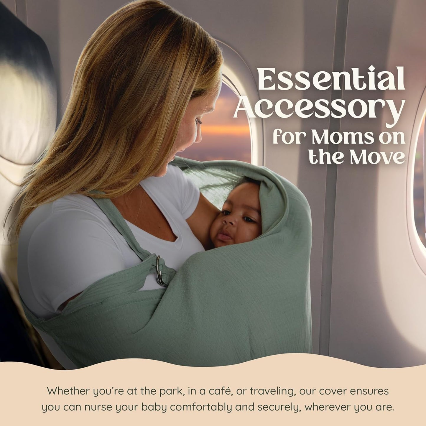 Muslin Nursing Cover Up for Breastfeeding - Breast Feeding Covers for Women| Breathable 100% Muslin Cotton Breastfeeding Cover with Arch-line & Adjustable Straps| Nursing Essentials - (Sage Green)