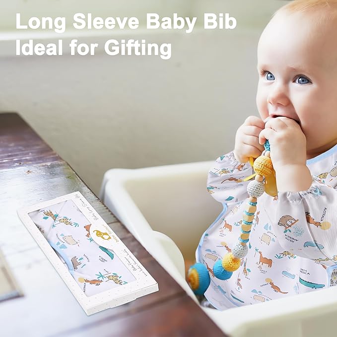 Long Sleeve Baby Bib For Eating Feeding Mess Proof Waterproof Food Smock Bibs With Pocket For Newborn Boy Girl