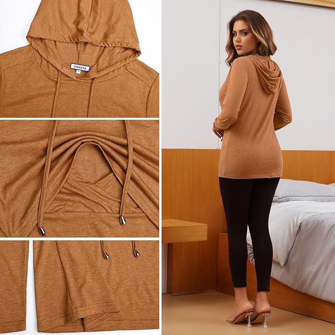 GINKANA Women's Nursing Hoodie Sweatshirt Long Sleeves Breastfeeding Maternity Tops Casual Clothes