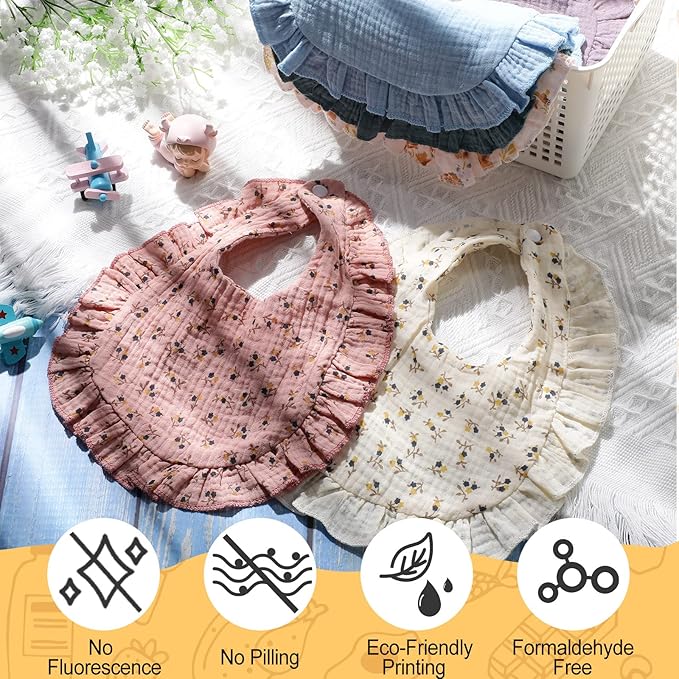 Mepase 10 Pcs Large Muslin Baby Girl Bibs Drool Teething Bibs Lap Shoulder for Boy Girls Teething(Fresh Colors)