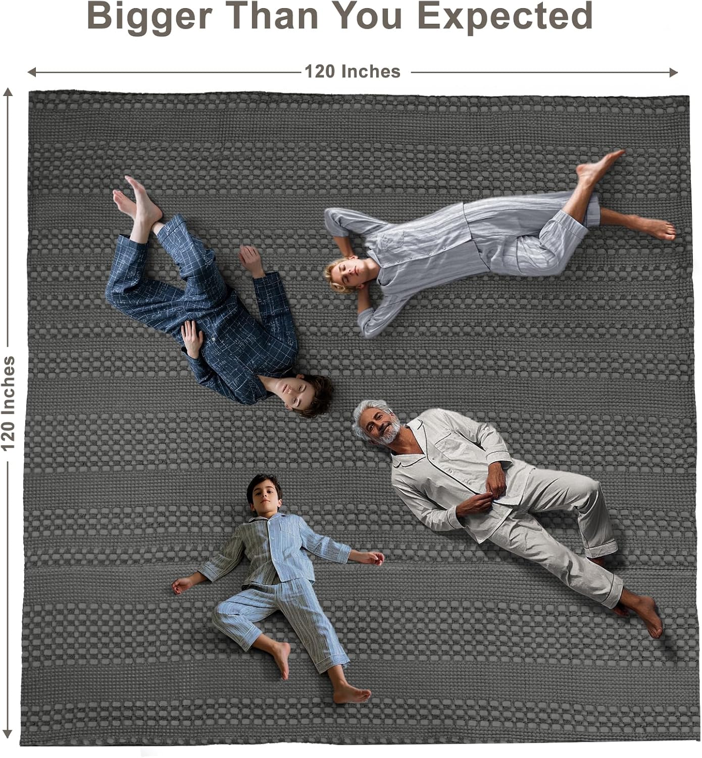 PHF 100% Cotton Waffle Blanket Oversized King 120"x120", Lightweight Breathable Extra Large 10'x10' Summer Blankets for Bed, Giant Big Luxury Aesthetic Woven Bedding for Home Decor, Charcoal Grey