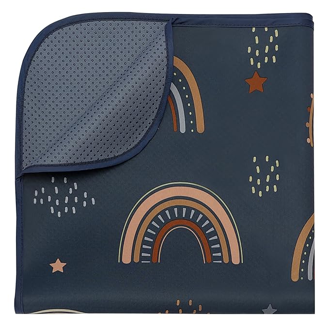 Blissful Diary Baby Splat Mat for Under High Chair, 50.4 x 50.4 Inch Wipeable Splash Mat, Waterproof and Washable, Anti-Slip Floor Protector, Retro Rainbow