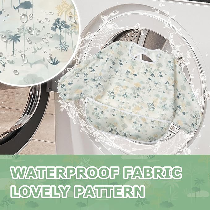 Little Dimsum Baby Bib with Pocket Waterproof Toddler Bibs Infant Feeding Bibs for Boys and Girls, Pack of 2 Colors