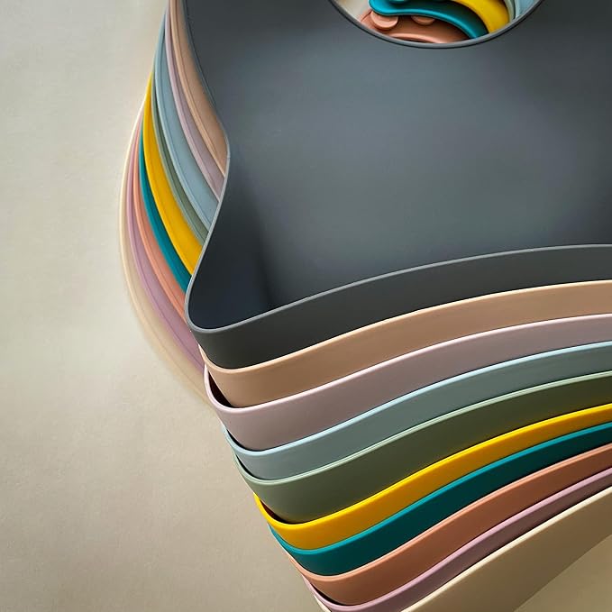 Moonkie Silicone Baby Bibs Set Of 2 | BPA Free Waterproof | Soft Flexible Adjustable Silicone Bibs for Babies & Toddlers(Light Grey/Blue Fog)